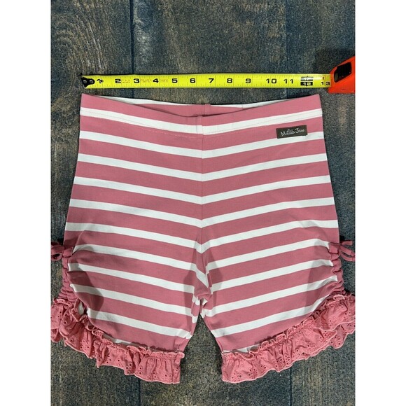 Matilda Jane Girls Size 14 Bonnie Striped Ruffle Trim Shorties! Ruched Sides! - Picture 3 of 6